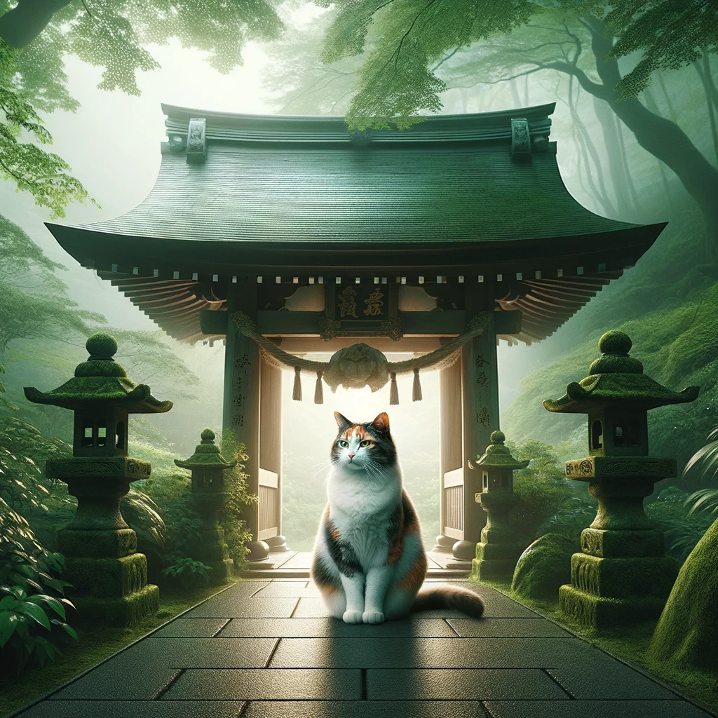 神社の三毛猫