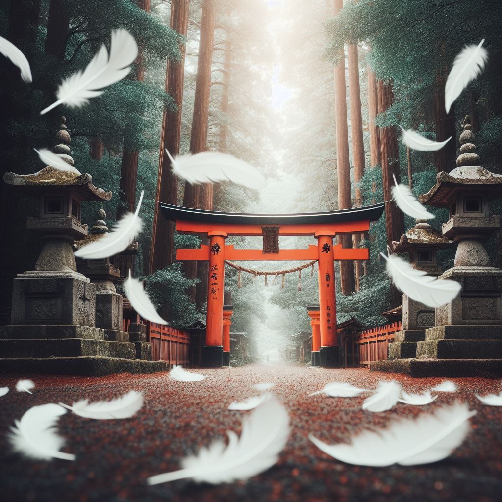 神社の鳥の羽