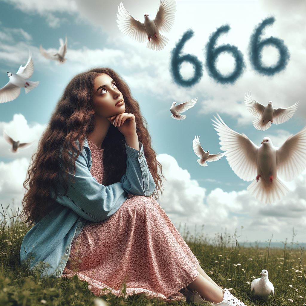666という数字のことを考えている若い女性