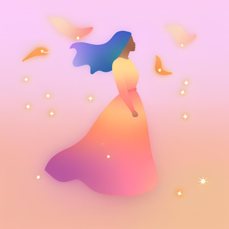 風を感じている女性のイラスト