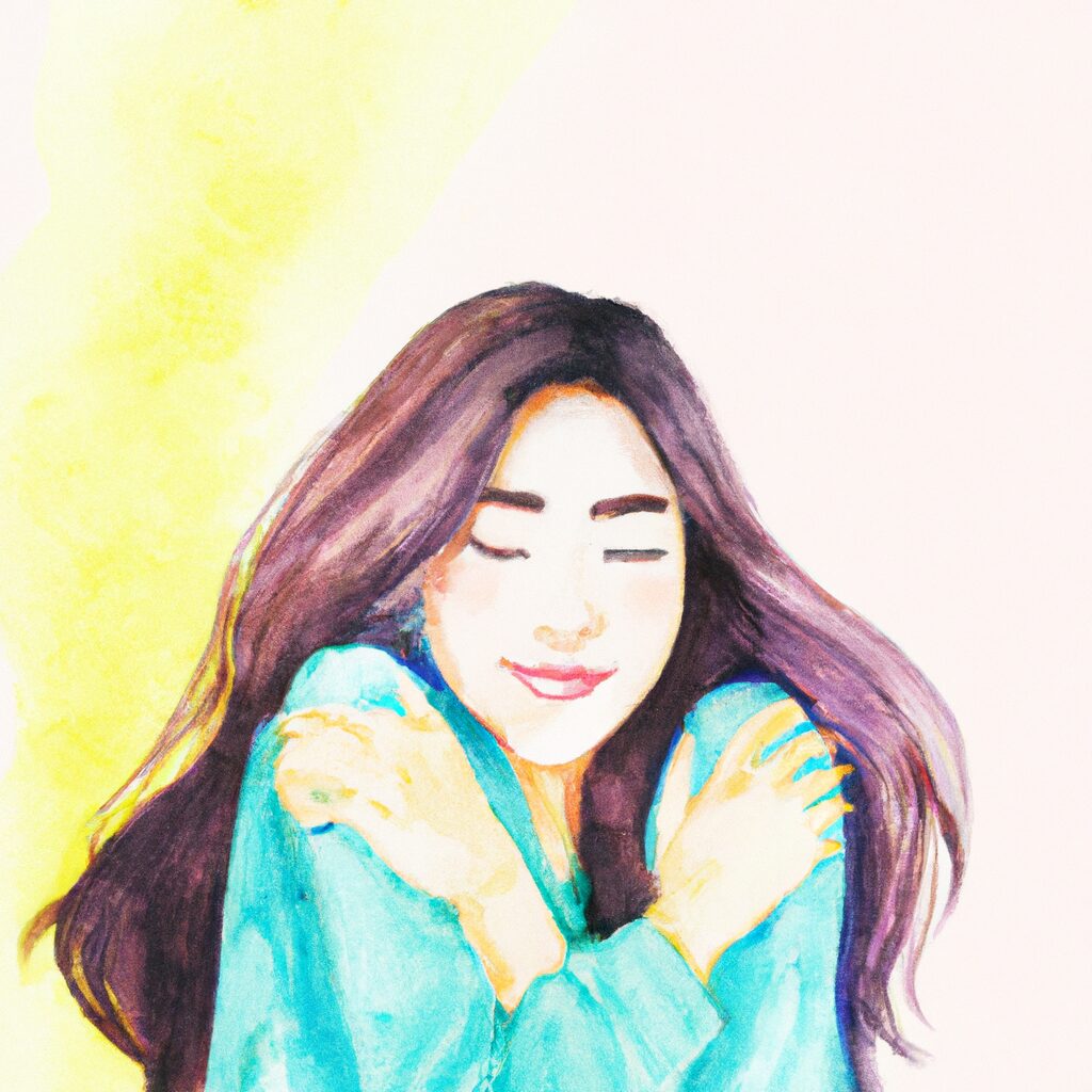 自分を抱きしめている女性のイラスト